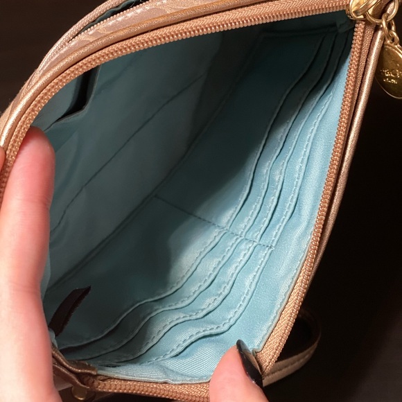 Coach Signature Bronze Clutch/Wristlet with Blue Lining - Picture 4 of 6